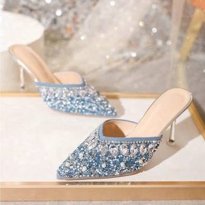 “Ginova” Pointed Toe Crystal Embellished Heels